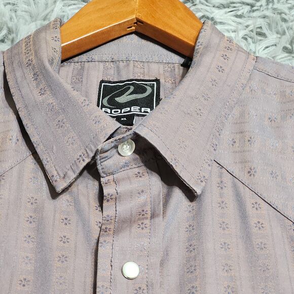 Roper Western Pearl Snap Shirt Adult XL Blue Gray Rodeo Mens Star Pattern Cowboy - Picture 3 of 13